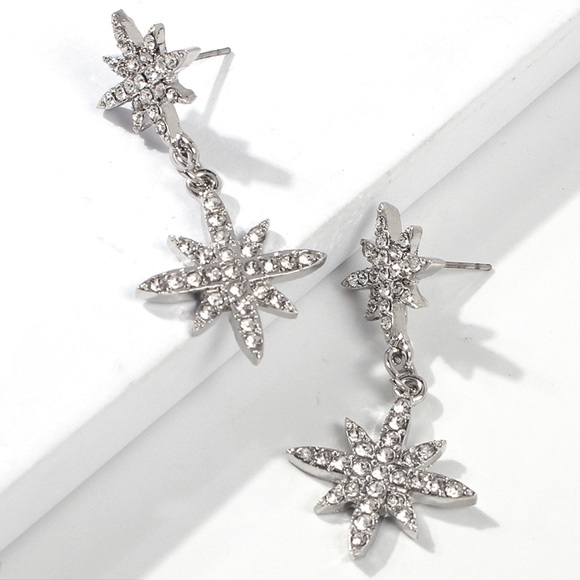 2/$20! Silver & Crystal Star-Drop Earrings - Picture 5 of 8